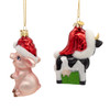 Noble Gems™ Glass Cow & Pig With Santa Hat Ornaments, 2 Assorted