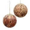 100MM Brown Feather Ball Ornaments, 2 Assorted