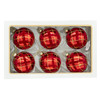 80MM Glass Flocked Red With Gold Glittered Design Ball Ornaments, 6-Piece Set