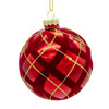 80MM Glass Flocked Red With Gold Glittered Design Ball Ornaments, 6-Piece Set