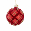 80MM Glass Flocked Red With Gold Glittered Design Ball Ornaments, 6-Piece Set