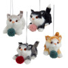 Furry Cats With Yarn Balls Ornaments, 4 Assorted