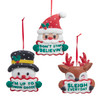Snowman,  Santa & Reindeer With Plaque Ornaments, 3 Assorted