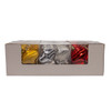 100MM Red, Silver & Gold Glittered Flat Drop Ornaments, 4-Piece Box, 3 Assorted Colors