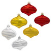 100MM Red, Silver & Gold Glittered Flat Drop Ornaments, 4-Piece Box, 3 Assorted Colors