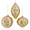 Glass Gold With Gemstones & Glitter Ball, Onion & Drop Ornaments, 3 Assorted