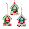 Red & Green House With Santa, Snowman & Gingerbread Ornaments, 3 Assorted
