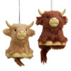 Furry Brown & Tan Highland Cow Ornaments, 2 Assorted