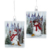 Glass Rectangle Snowman Forest Scene Ornaments, 2 Assorted 