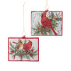 Glass Rectangle Cardinal Winter Branch Scene Ornaments, 2 Assorted 