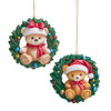 Teddy Bear In Wreath Ornaments, 2 Assorted