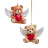 Teddy Bear With Red Heart Ornaments, 2 Assorted
