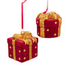 Burgundy & Gold Flocked Gift Box Ornaments, 2 Assorted