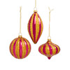 Cranberry & Copper Striped Ball, Onion & Drop Ornaments, 3 Assorted 