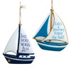 Blue & White Sailboat With Sayings Onraments, 2 Assorted
