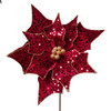 Ruby Red Velvet Sequined Poinsettia Stem
