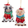 Tin Pig & Cow Ornaments, 2 Assorted