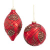Glass Red Ball & Finial With Pinecones & Branches Ornaments, 2 Assorted
