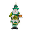 Glass Irish Santa With Shamrock and & Beer Ornament