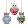Glass Cat With Heart & Sayings Ornaments, 3 Assorted