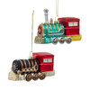 Glass Green, Red & Black With Gold Glitter Locomotive Ornaments, 2 Assorted