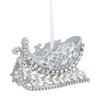 Glittered Silver Sleigh With Beads Ornament