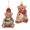 Glass Bear With Drum & Scarf Ornaments, 2 Assorted 