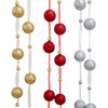 6.6' Red, Silver & Gold Glittered Bauble Garlands, 3 Assorted