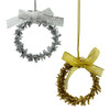 Gold & Silver Glittered Miniature Wreath Ornaments, 4-Piece Set, 2 Assorted