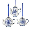 Delft Blue Teapot Ornaments, 3 Assorted
