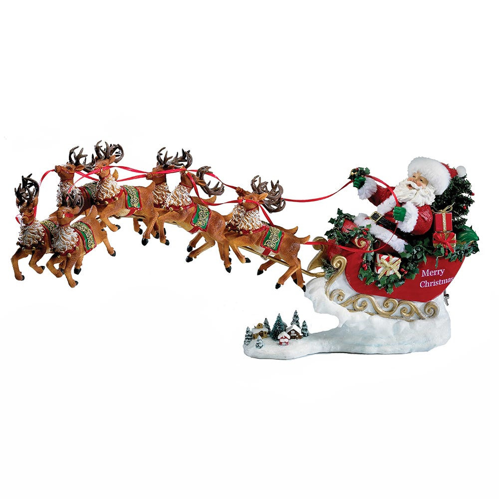 24“ Fabriché™ Musical Santa With 8 Reindeer, 2-Piece Set