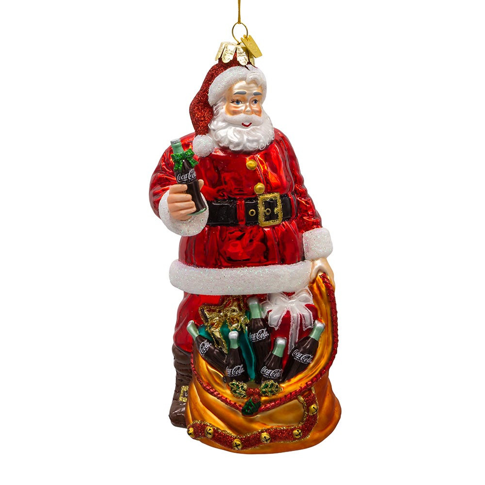Coca-Cola® Glass Santa With Bag Ornament - Kurt S. Adler Inc