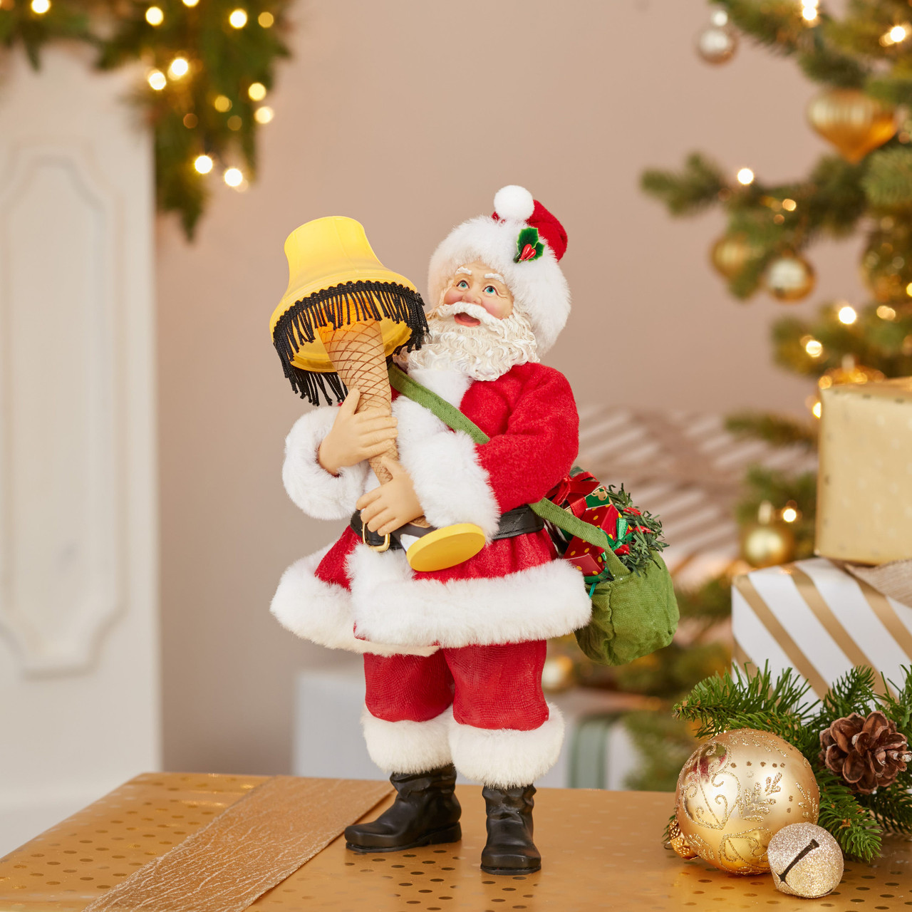 10“ Fabriché™ A Christmas Story™ Santa With Lighted Leg Lamp