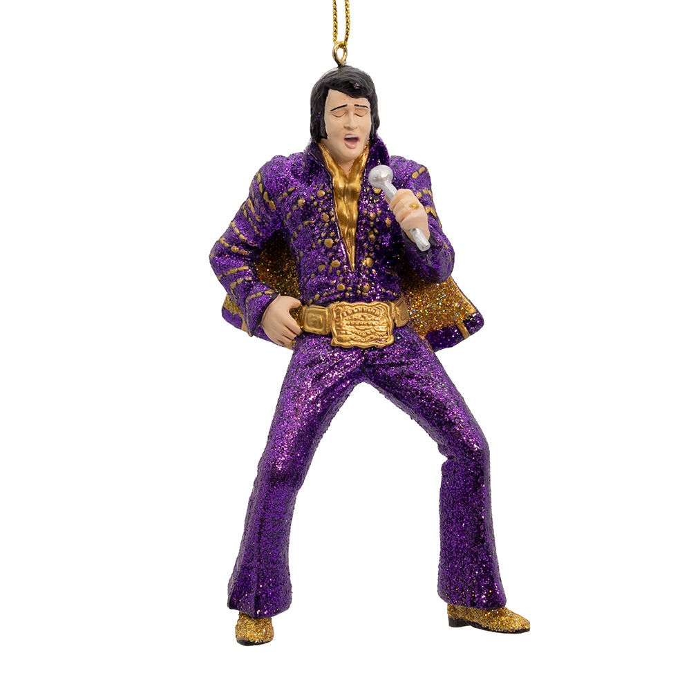 Decorazione Natalizia Kurt Adler - Elvis Presley In Tuta Araba Con Microfono - Ornamento In Resina 13 Cm