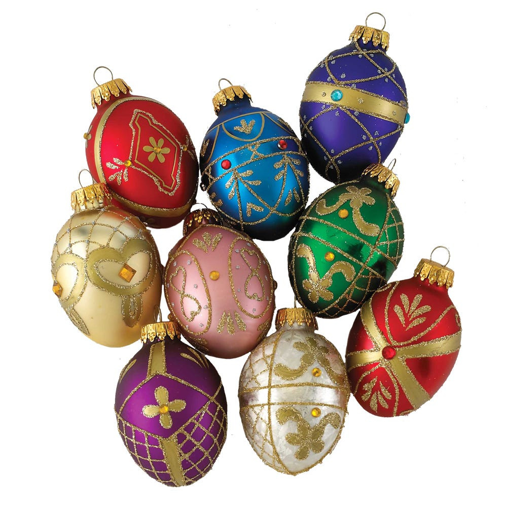 45MM Miniature Decorative Egg Glass Ornaments, 9-Piece Box