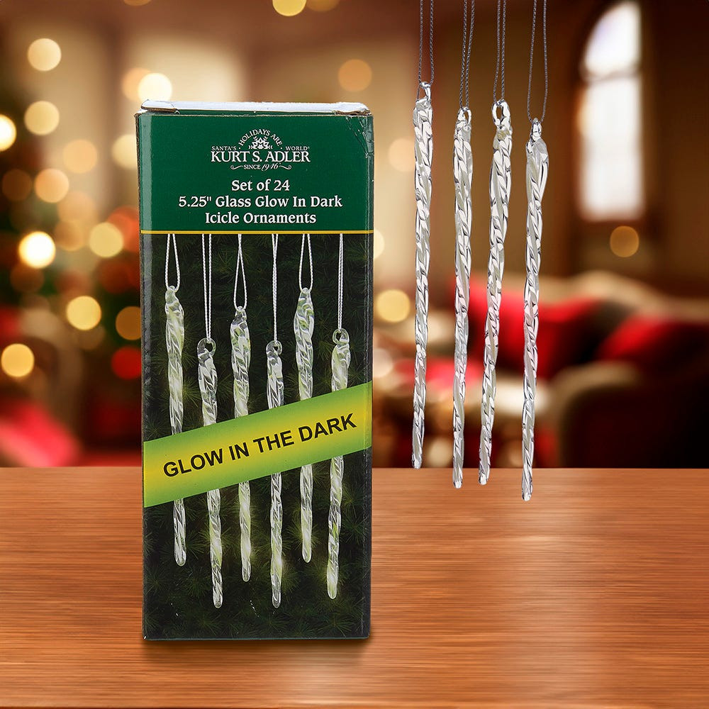 チロ出品　52　51　チャンドラー Glow-In-The-Dark Glass Icicle Ornaments, 24-Piece Box