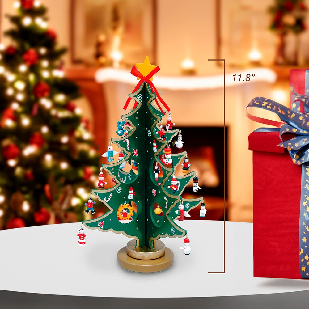 Wooden Tree With Miniature Ornaments, 24 Piece Box - Kurt S. Adler Inc