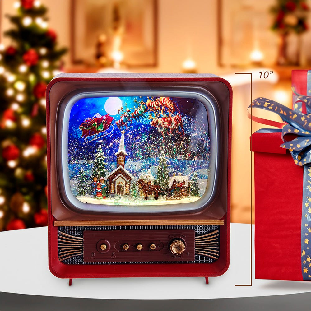 アニメーションテレビ ライトと音楽付き クリスマス 新品未開封 Battery Operated Musical Water Santa TV Lantern - Kurt S. Adler Inc