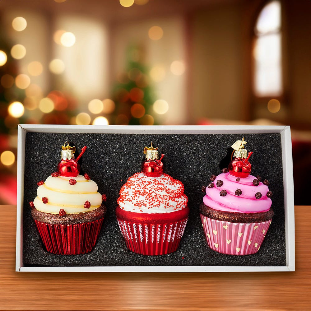 Noble Gems™ Cupcake Glass Ornament Set, 3-Piece Box Set - Kurt S