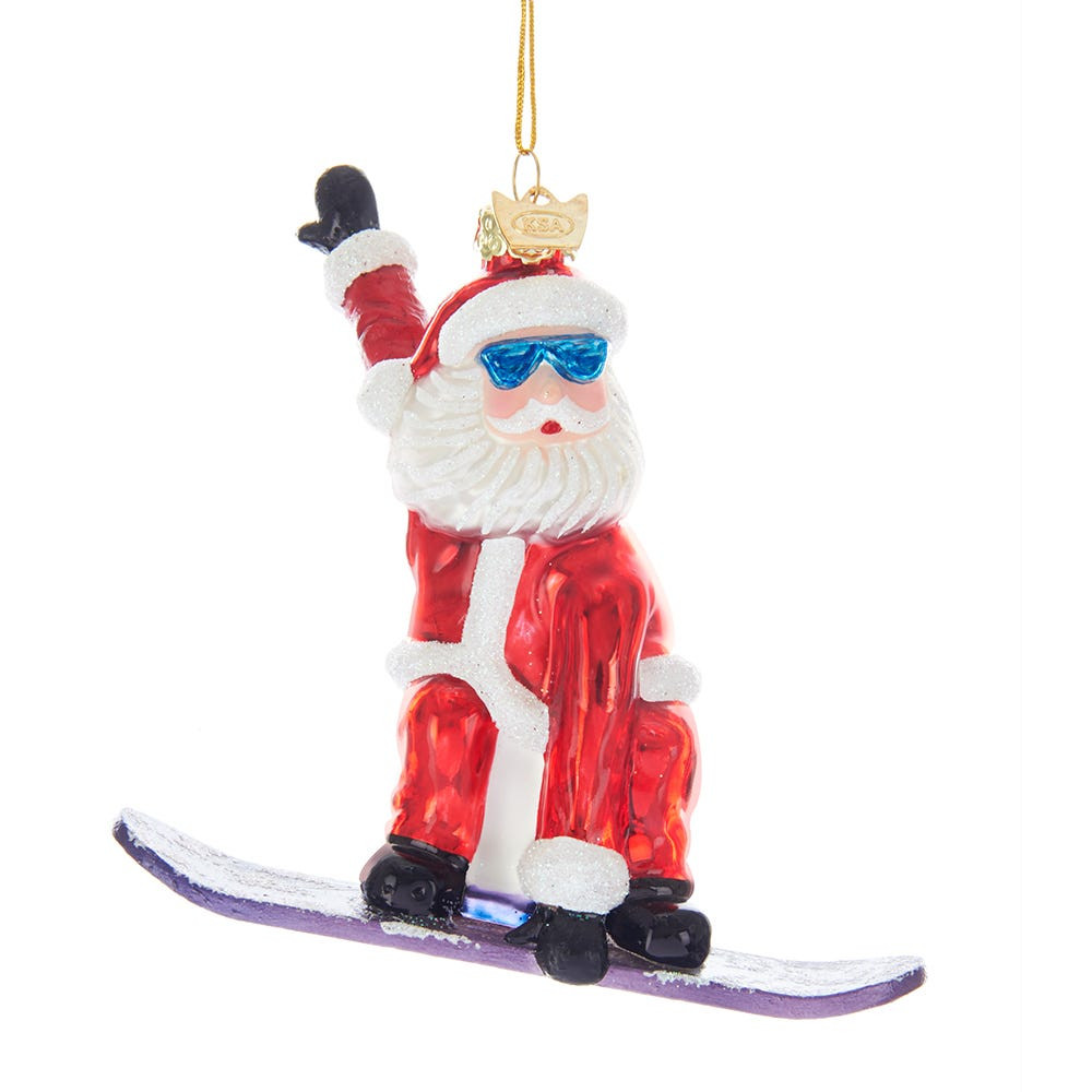 Noble Gems™ Snowboard Santa Glass Ornament