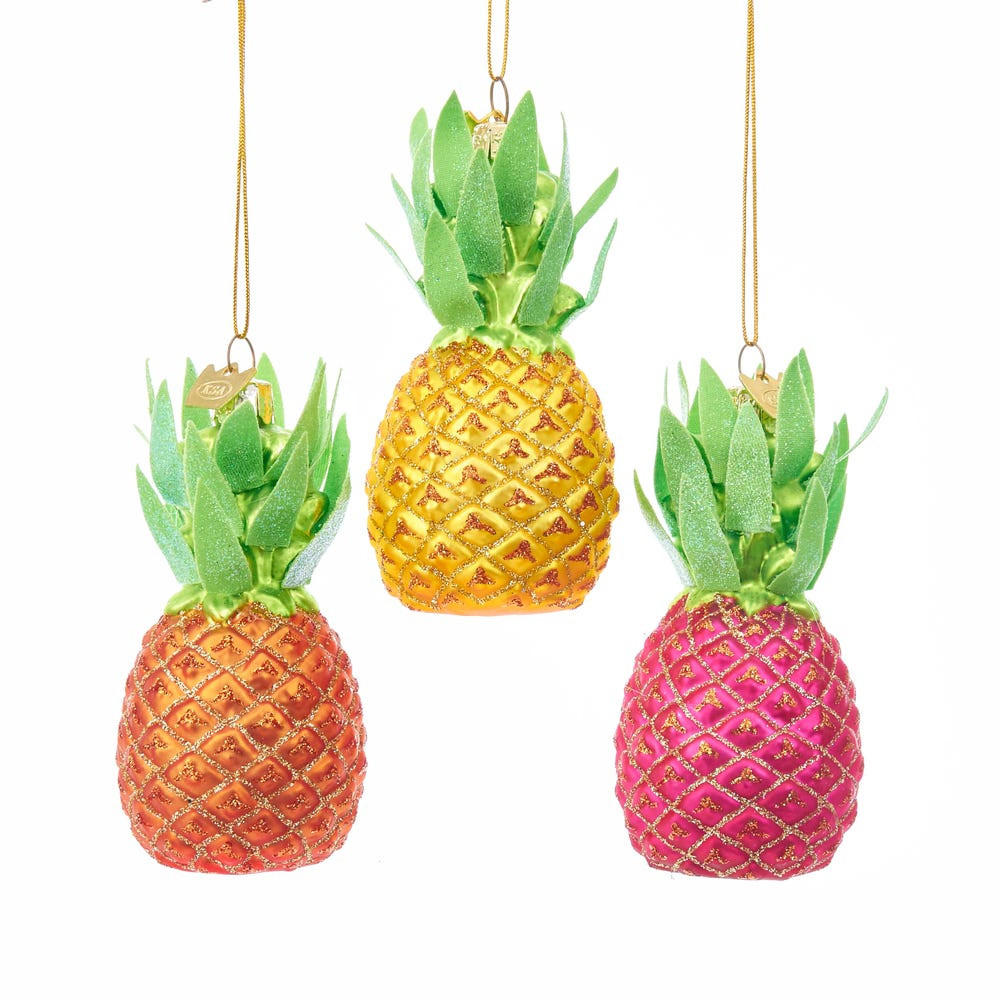 Noble Gems™ Pineapple Glass Ornaments, 3 Assorted - Kurt S. Adler Inc