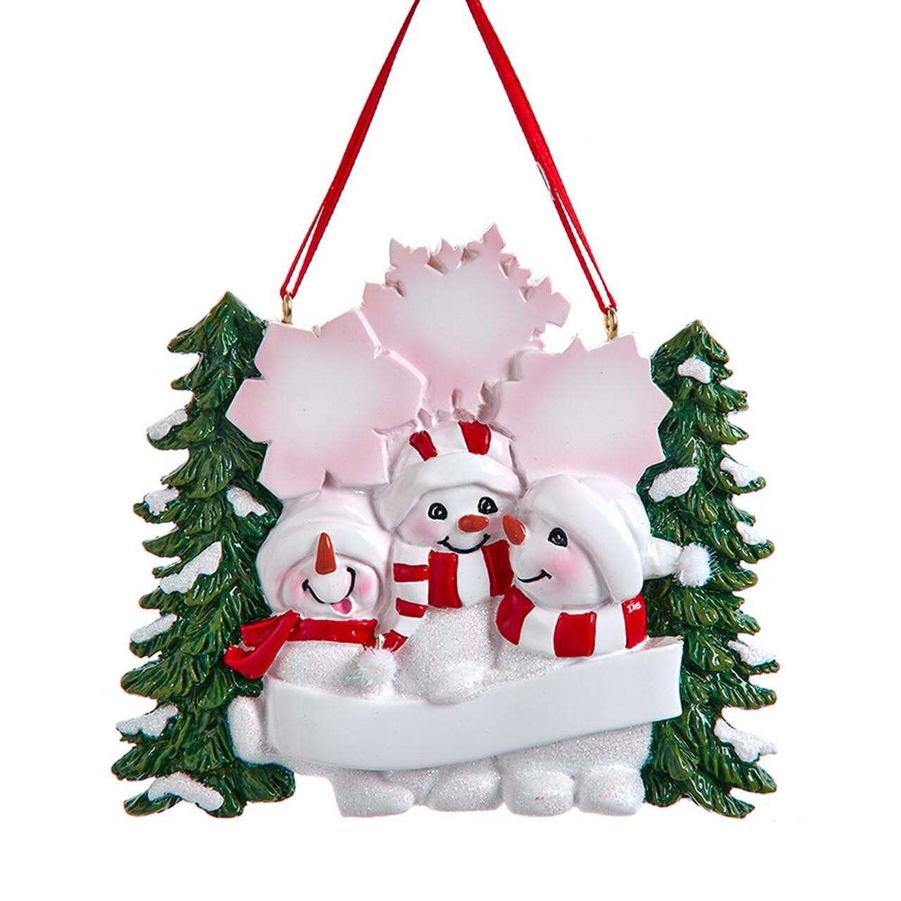 Snowman Family Of 3 With Snowy Christmas Tree & Snowflakes Ornament For ...