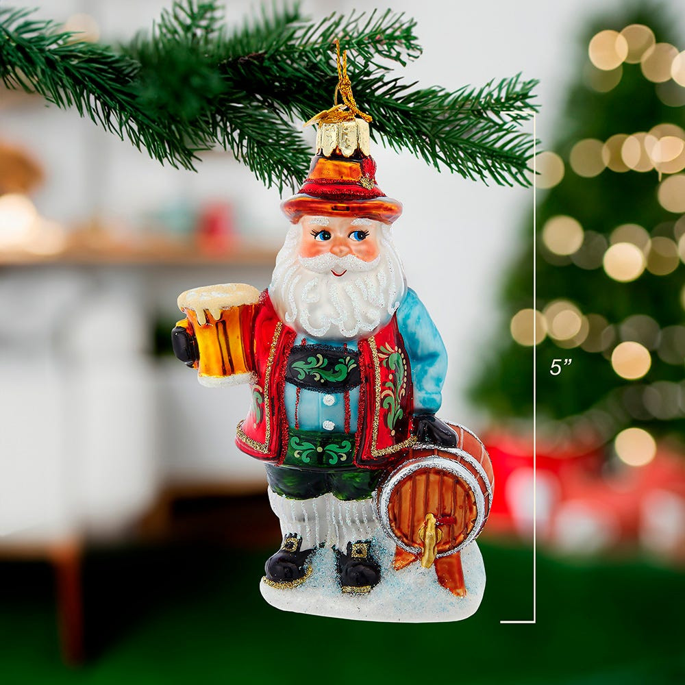 Noble Gems™ Glass German Beer Santa Ornament - Kurt S. Adler Inc