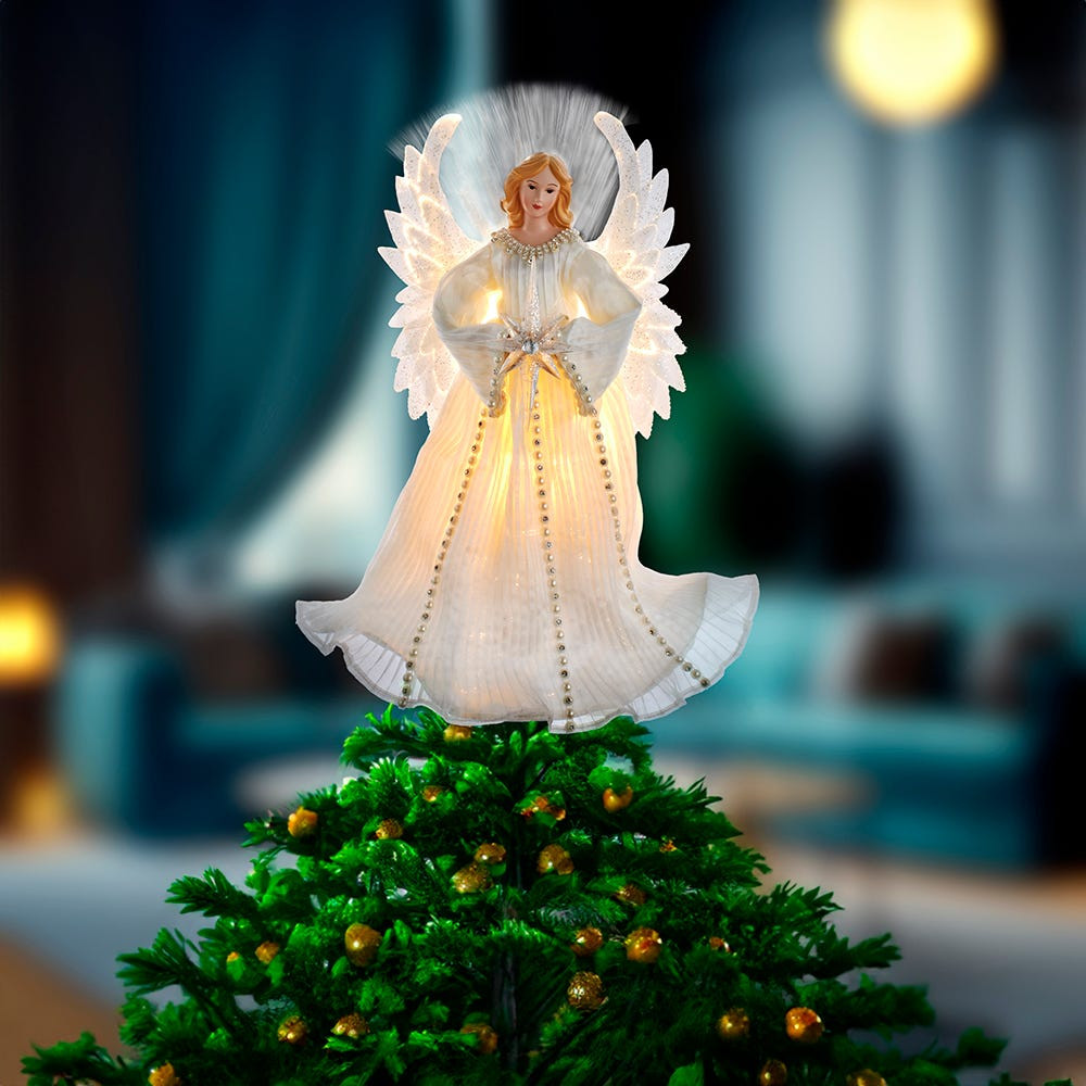 16“ 7L LED Fiber-Optic Ivory Angel Treetop - Kurt S. Adler Inc