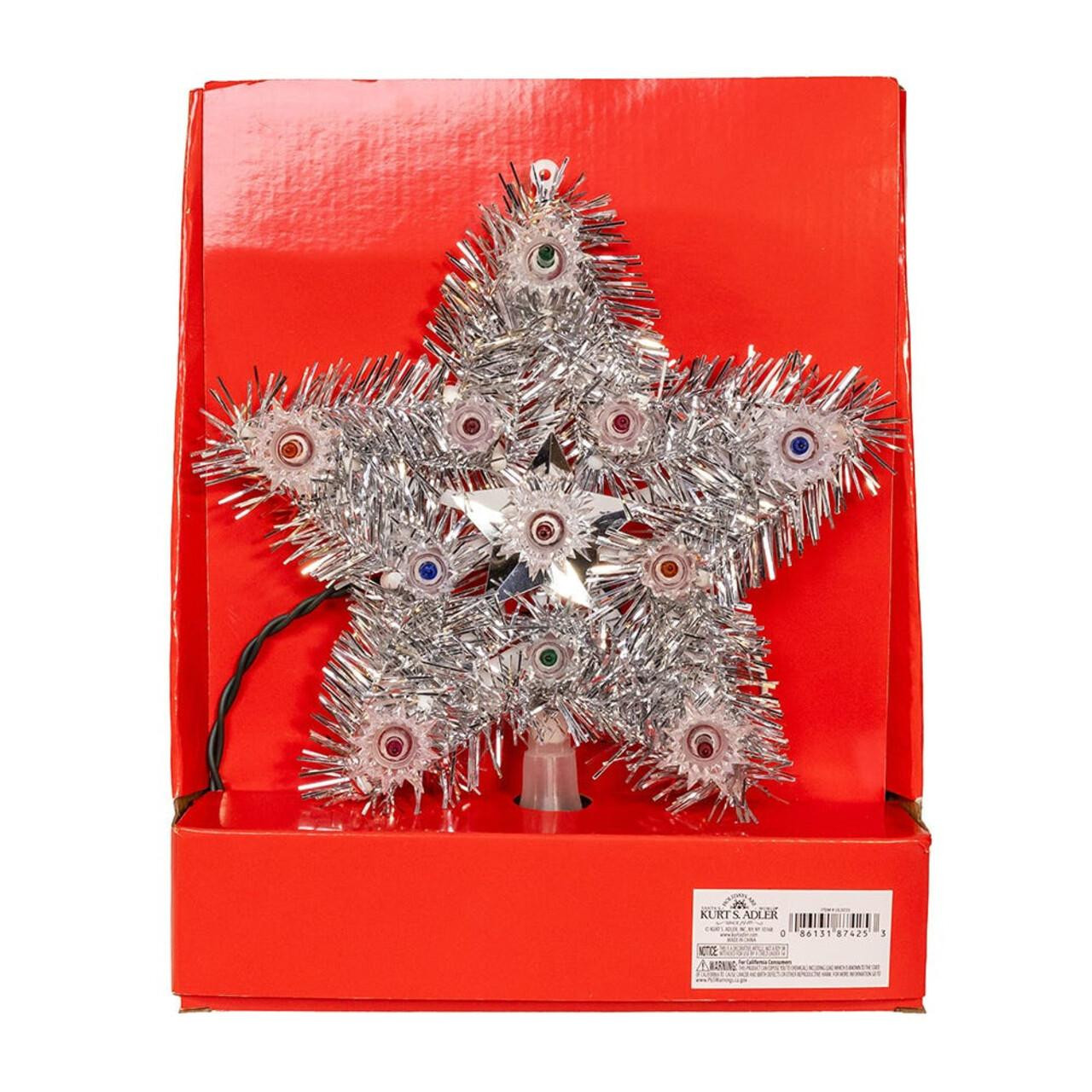 Kurt Adler 8.5-Inch Color-Changing LED Star Christmas Tree Topper - Includes Adapter, Indoor Use