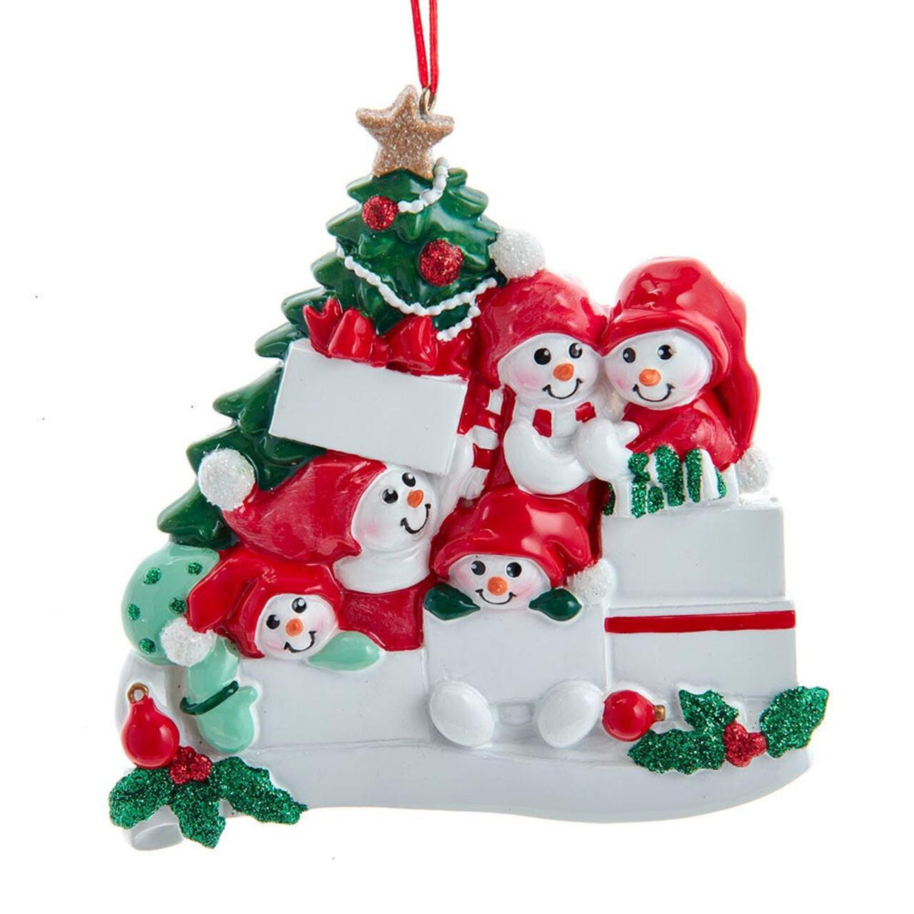 Snowmen Around The Christmas Tree With Gifts Family Of 5 Ornament For ...