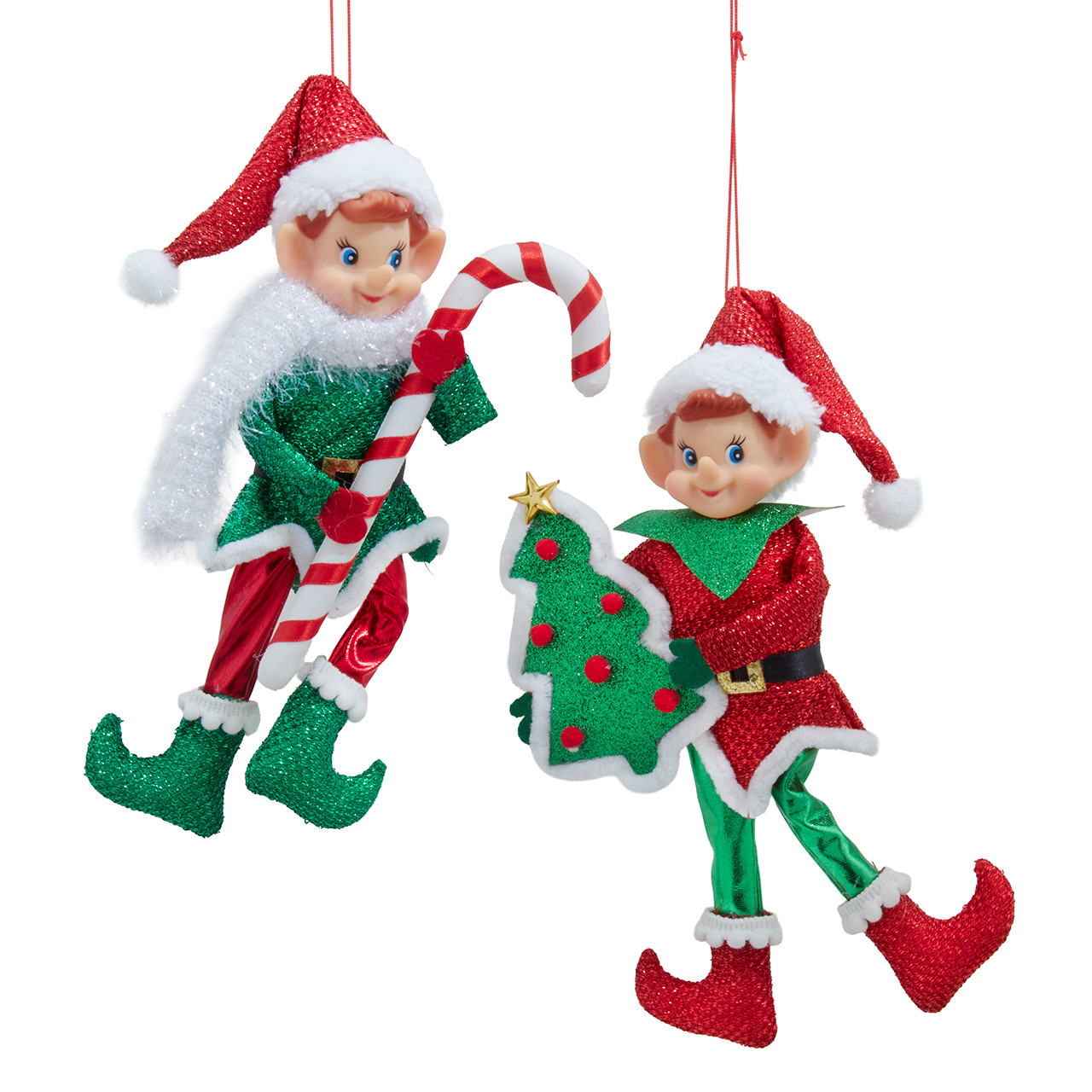 Elf With Christmas Tree and Candy Cane Ornaments, 2 Assorted - Kurt S ...