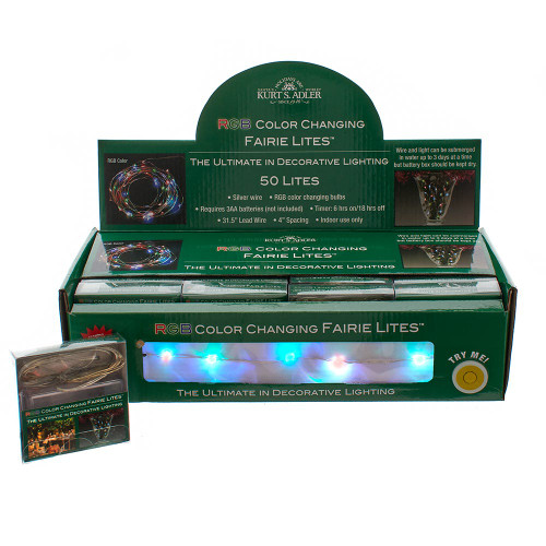 16.3' Battery Operated 50L Color Changing RGB Fairy LED Silver Wire Light Set In PDQ