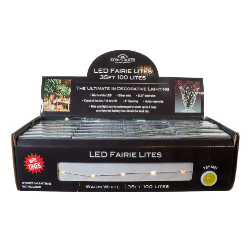 33' Battery Operated 100L Warm White Fairy LED Silver Wire Light Set In PDQ