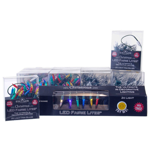 6.3' Battery Operated 20L Warm White & Multicolor Mini Fairy LED Clear Wire In PDQ, 2 Assorted